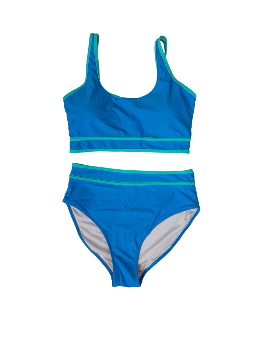 Blue Two-Piece High-Waist Swim Set